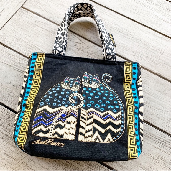 Laurel Burch Handbags - LAUREL BURCH Two Cats Canvas Zip Top Tote Bag